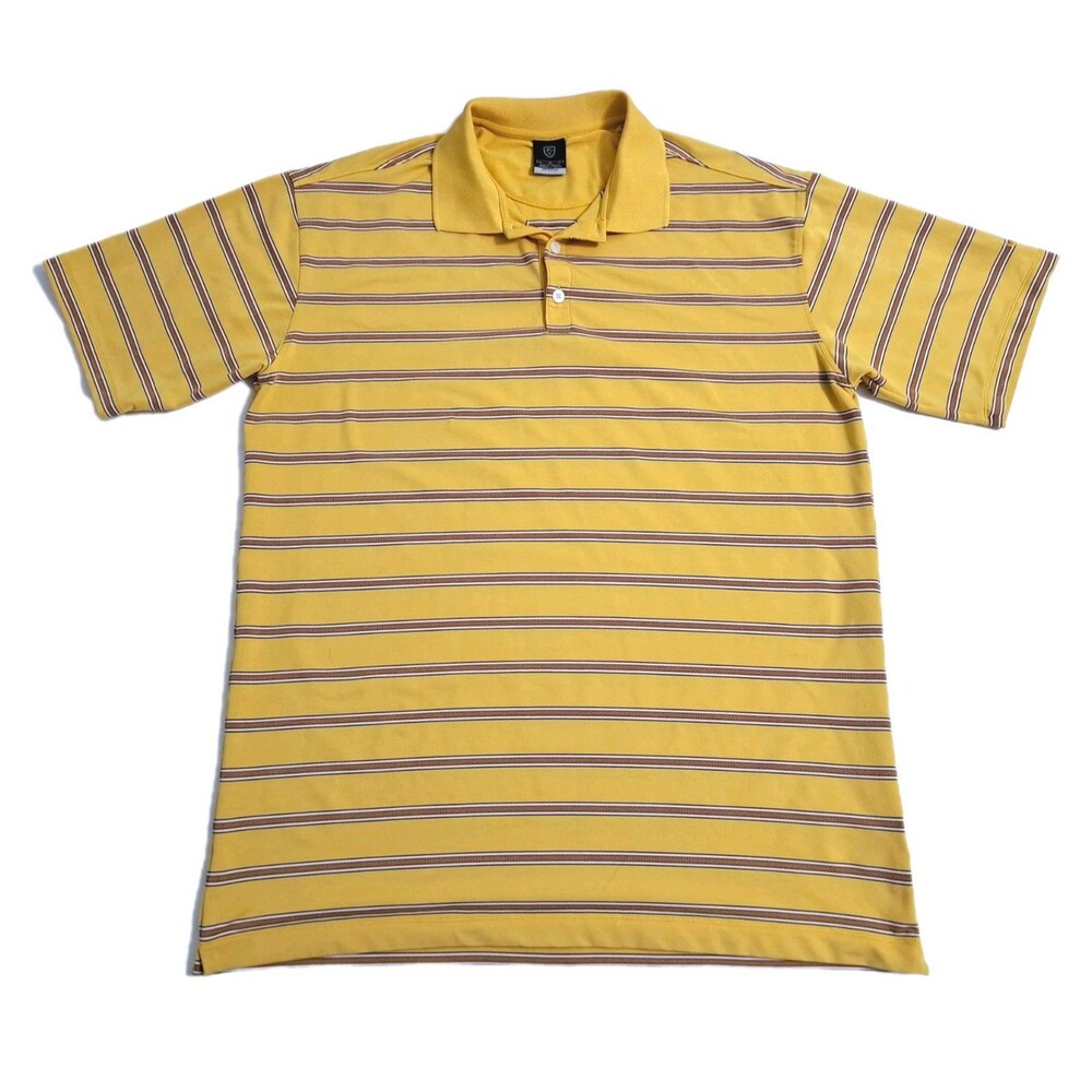 Nike Golf Mens XL Yellow Red Polo Summer Striped Performance Drifit Shirt